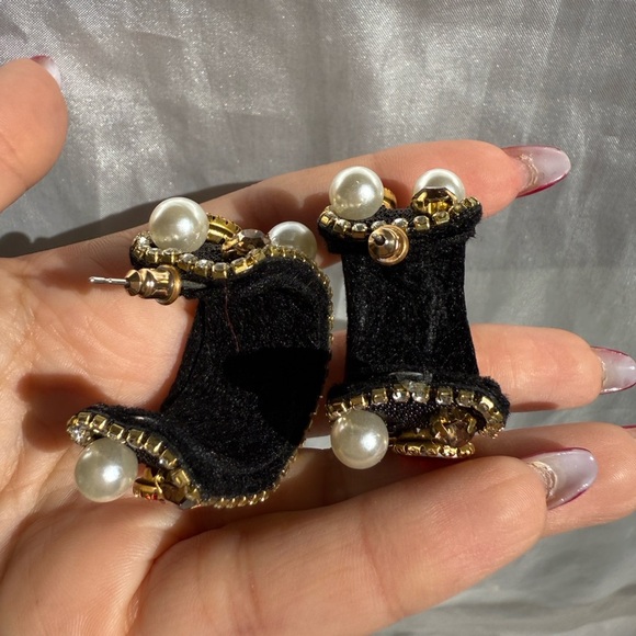 Vintage handmade Black and Gold pearl multicolour crystal earrings - Picture 6 of 10